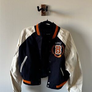 Boohoo Varsity Jacket - Navy and Cream